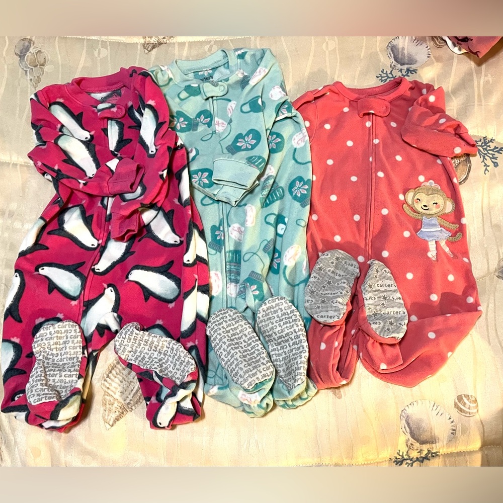 Carters Size 18 Months Zippered Footed Sleepers, Bundle of Three